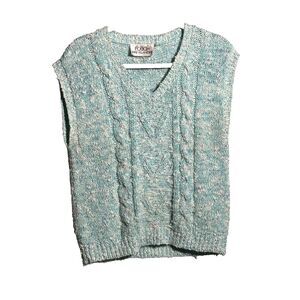 Vintage Mint Green Blue Knit Sweater Vest Cable Knit‎ Speckled Womens L Gma Core